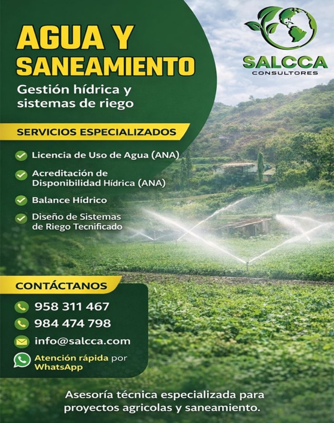 SALCCA — Agua y saneamiento, sistemas de riego tecnificado